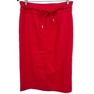 Ann Taylor Skirt Women Size 10 Midi Hot Pink Raon Stretch Tie Waist Casual New
